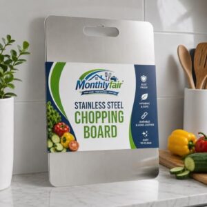 304 Stainless Steel Chopping Board, 36 x 25 cm for Vegetables & Meat | Food Grade Steel Cutting Board | Double Sided for Kitchen