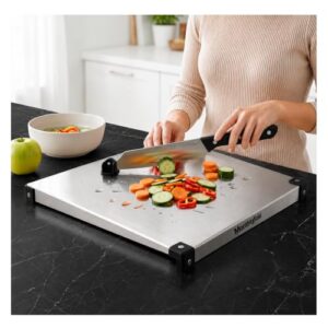 Stainless Steel Cutting Board with Knife Attached, Black