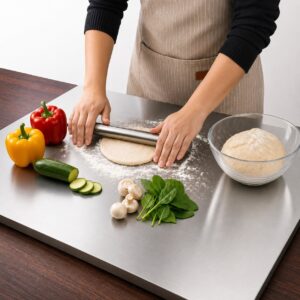 Stainless Steel Chopping Board for Kitchen, 83 x 60 cm, 2 cm Countertop Lip, Extra Large Metal Cutting Board for Vegetables & Meat